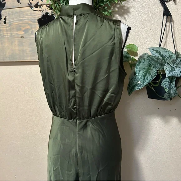 Lulus Classic Elegance Olive Satin Sleeveless Mock Neck Maxi Dress - Picture 5 of 8